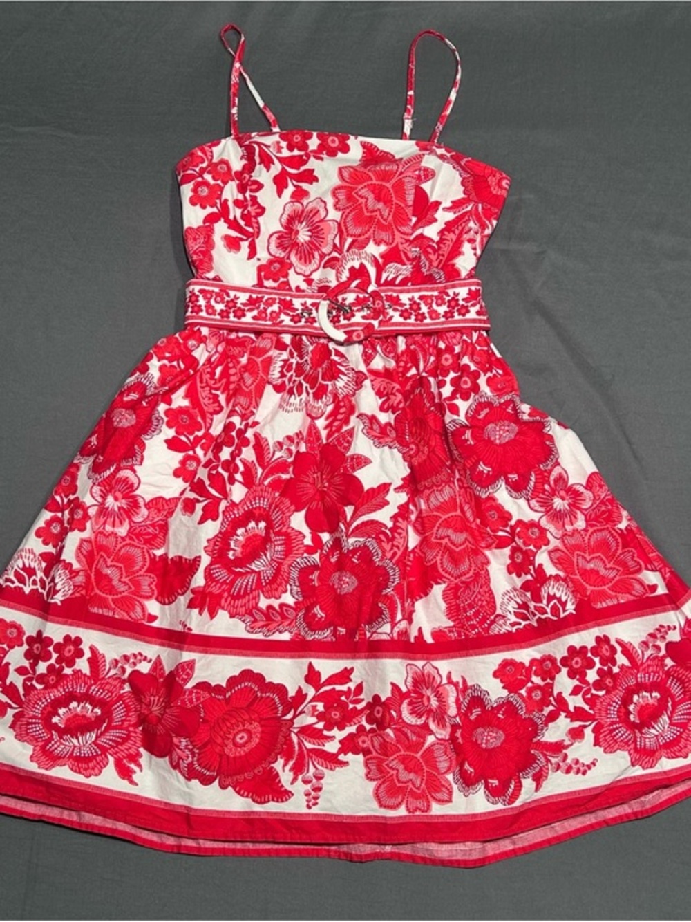 Joie Red & White Floral Print Belted Cami Dress
